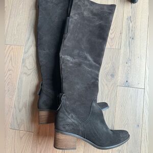 Knee high brown suede boots